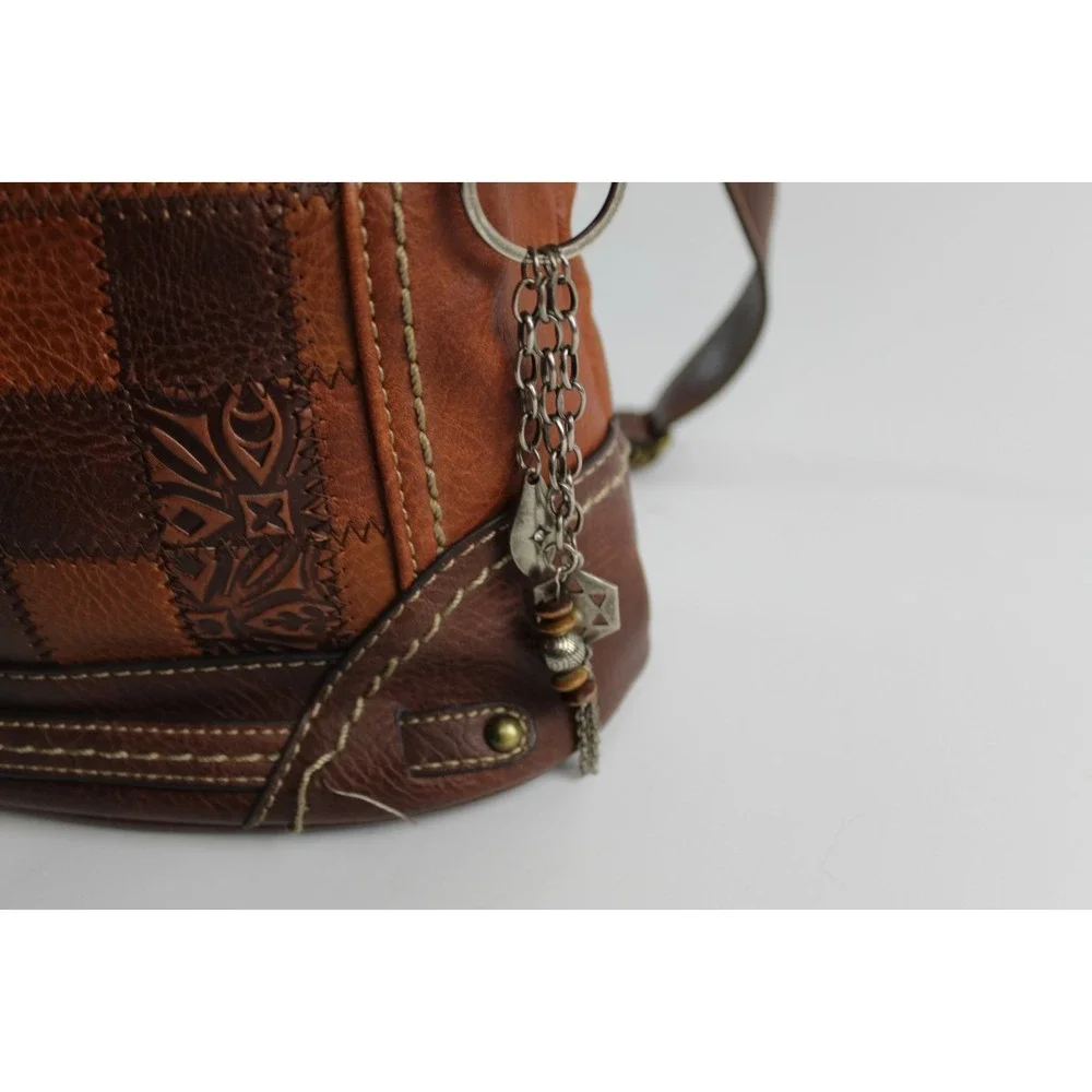 b.o.c. Born Concept Cognac Brown Faux Leather Crossbody Bag Patchwork Style